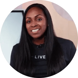 A circular profile image of the same young Black woman smiling while wearing a black top with 