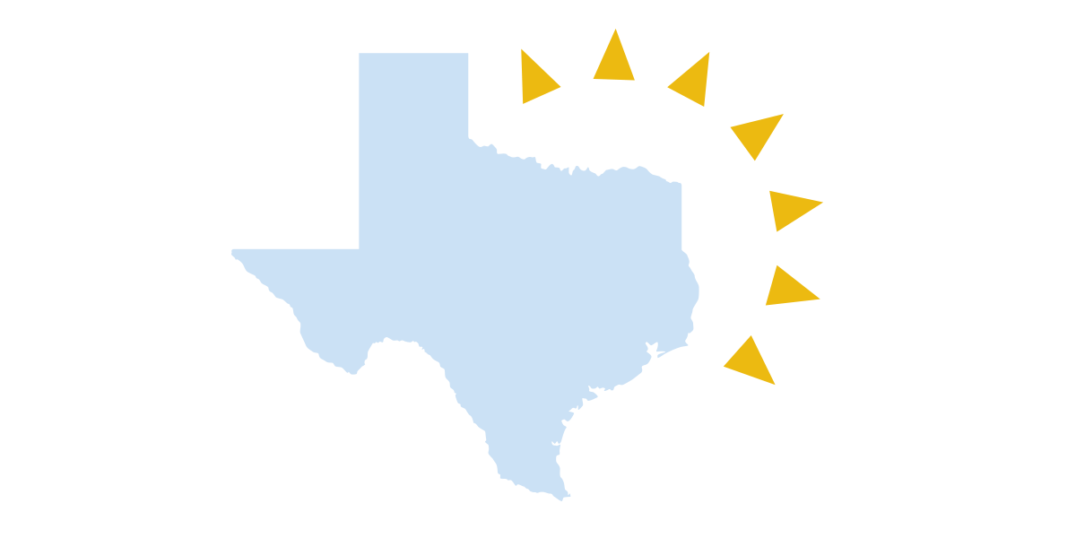 Blue Texas state image with yellow embellishment