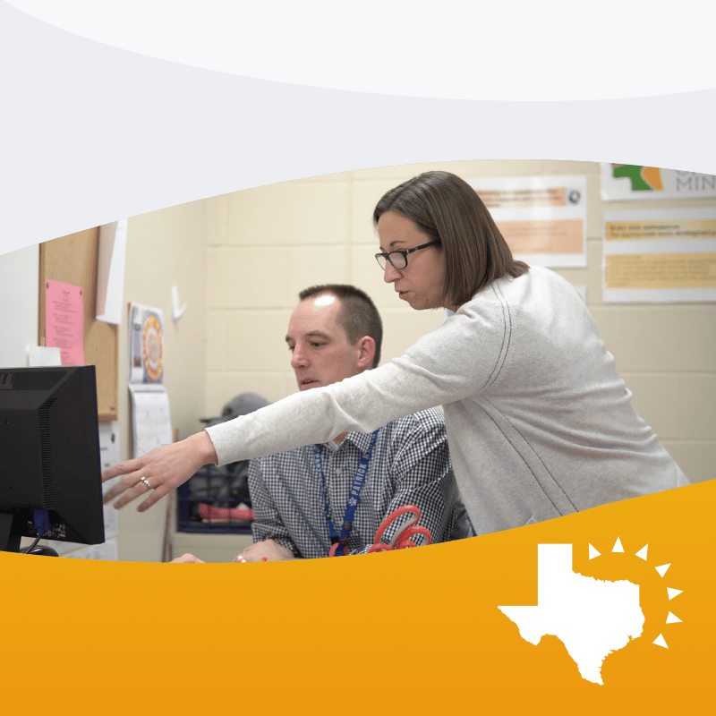 Photo of in-classroom support with a Texas icon in the bottom corner Photo of in-classroom support with a Texas icon in the bottom corner