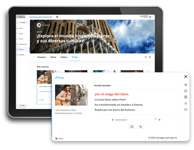 Tablet showing the iCulture program, featuring an iSongs sing-along screen
