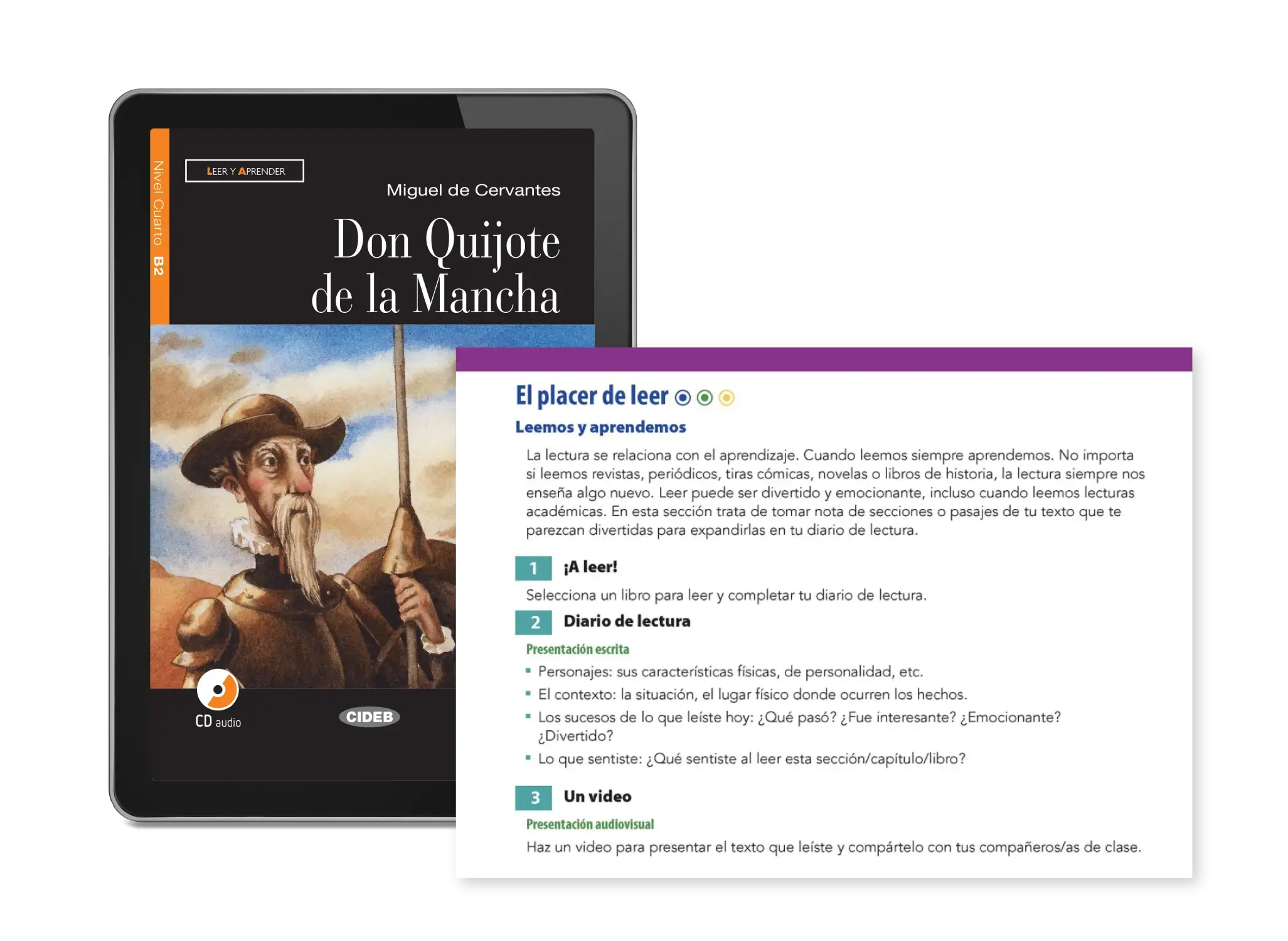 A digital display of a Spanish language literature resource showing 