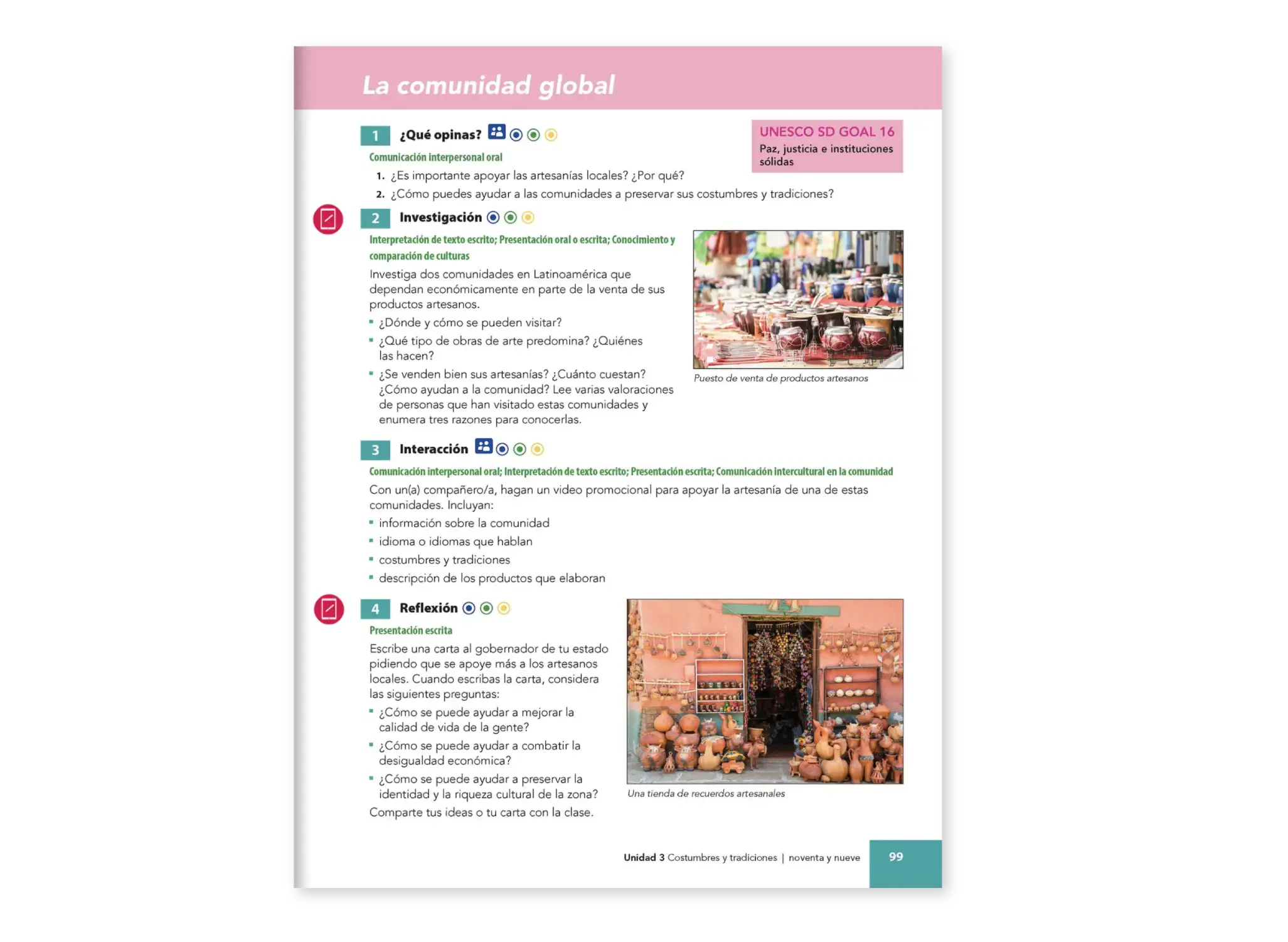 A Spanish language textbook page titled 